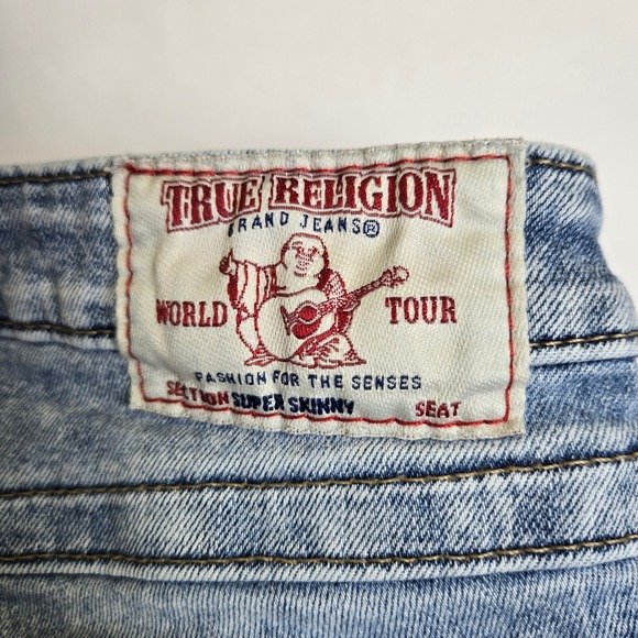 True Religion World Tour Super Skinny Distressed Jeans, Blue Acid Wash, Size 26 - Picture 7 of 8